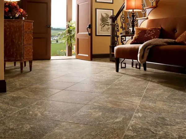 Clean tile floor in a living room